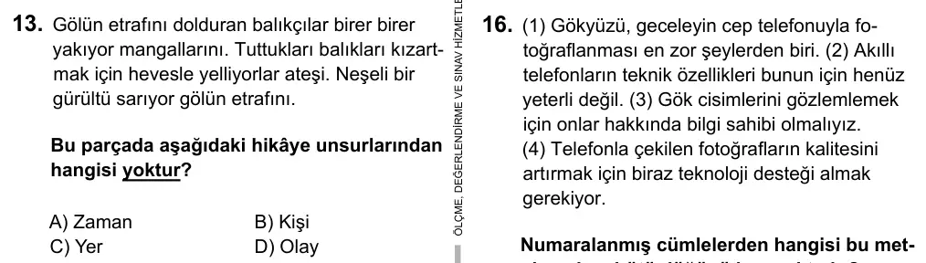 5. Sınıf Türkçe 2017 İOKBS Bursluluk Sınavı 13. Soru görseli