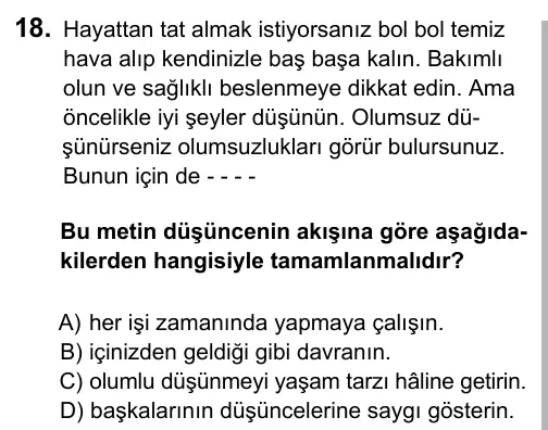5. Sınıf Türkçe 2017 İOKBS Bursluluk Sınavı 18. Soru görseli