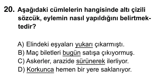 5. Sınıf Türkçe 2017 İOKBS Bursluluk Sınavı 20. Soru görseli