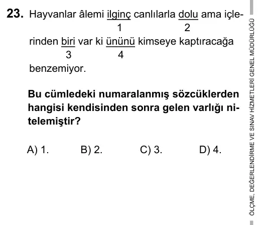 5. Sınıf Türkçe 2017 İOKBS Bursluluk Sınavı 23. Soru görseli