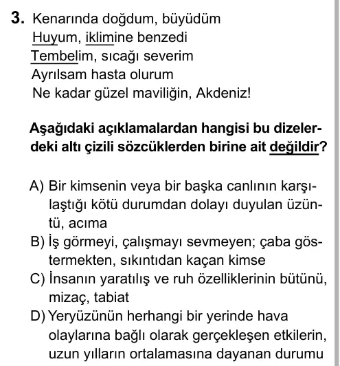 5. Sınıf Türkçe 2017 İOKBS Bursluluk Sınavı 3. Soru görseli