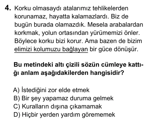 5. Sınıf Türkçe 2017 İOKBS Bursluluk Sınavı 4. Soru görseli