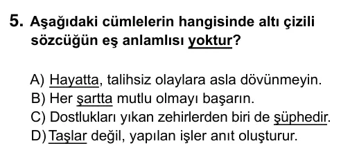 5. Sınıf Türkçe 2017 İOKBS Bursluluk Sınavı 5. Soru görseli