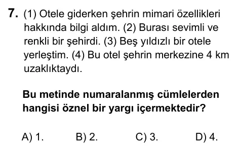5. Sınıf Türkçe 2017 İOKBS Bursluluk Sınavı 7. Soru görseli