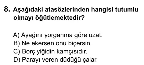 5. Sınıf Türkçe 2017 İOKBS Bursluluk Sınavı 8. Soru görseli