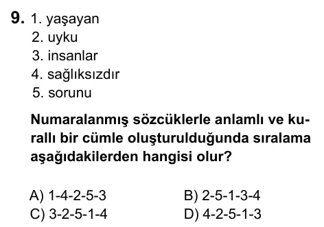 5. Sınıf Türkçe 2017 İOKBS Bursluluk Sınavı 9. Soru görseli