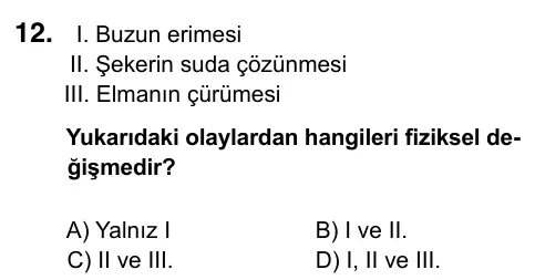 6. Sınıf Fen Bilimleri 2017 İOKBS Bursluluk Sınavı 12. Soru görseli