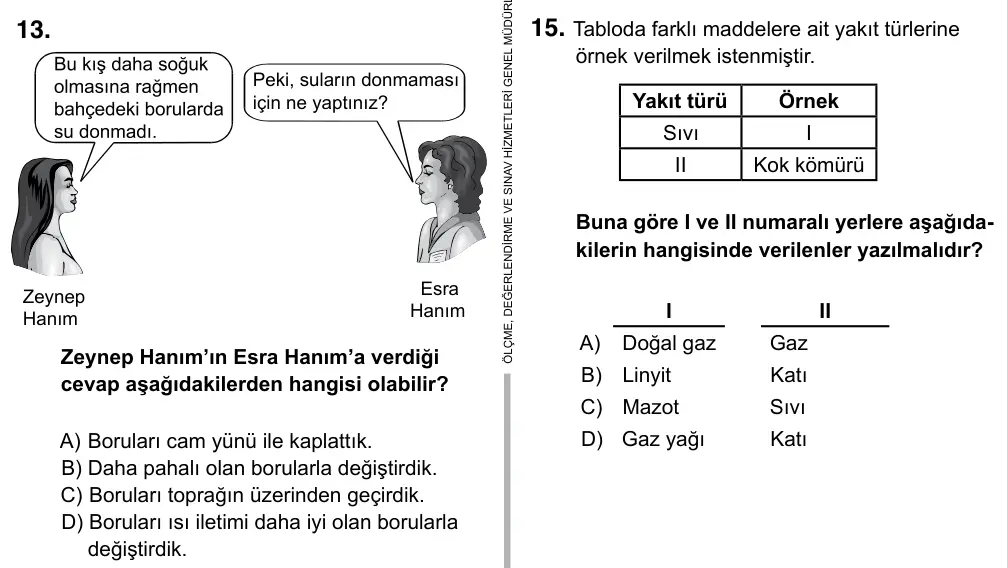 6. Sınıf Fen Bilimleri 2017 İOKBS Bursluluk Sınavı 13. Soru görseli