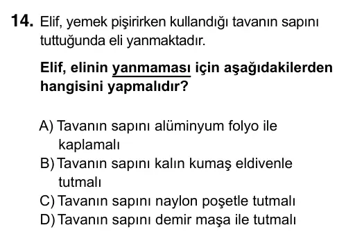 6. Sınıf Fen Bilimleri 2017 İOKBS Bursluluk Sınavı 14. Soru görseli