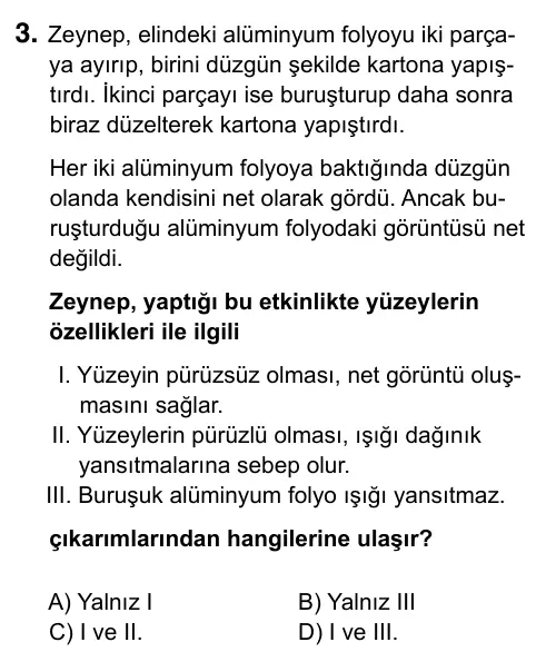 6. Sınıf Fen Bilimleri 2017 İOKBS Bursluluk Sınavı 3. Soru görseli