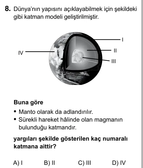 6. Sınıf Fen Bilimleri 2017 İOKBS Bursluluk Sınavı 8. Soru görseli