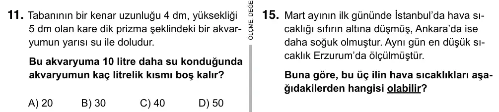 6. Sınıf Matematik 2017 İOKBS Bursluluk Sınavı 11. Soru görseli