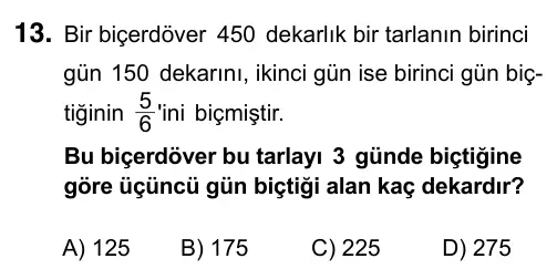 6. Sınıf Matematik 2017 İOKBS Bursluluk Sınavı 13. Soru görseli