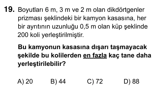 6. Sınıf Matematik 2017 İOKBS Bursluluk Sınavı 19. Soru görseli