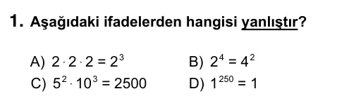 6. Sınıf Matematik 2017 İOKBS Bursluluk Sınavı 1. Soru görseli