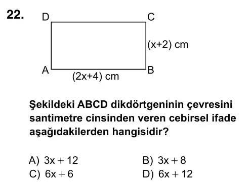 6. Sınıf Matematik 2017 İOKBS Bursluluk Sınavı 22. Soru görseli