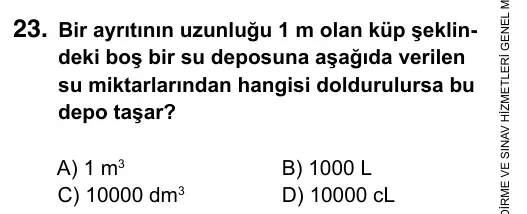 6. Sınıf Matematik 2017 İOKBS Bursluluk Sınavı 23. Soru görseli