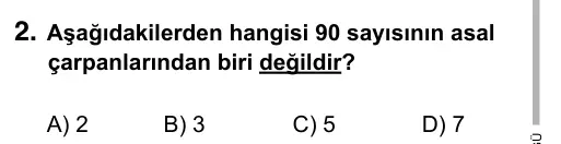 6. Sınıf Matematik 2017 İOKBS Bursluluk Sınavı 2. Soru görseli