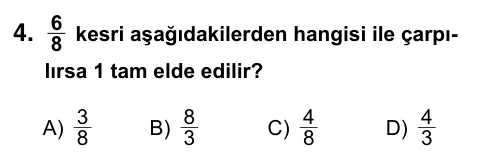 6. Sınıf Matematik 2017 İOKBS Bursluluk Sınavı 4. Soru görseli