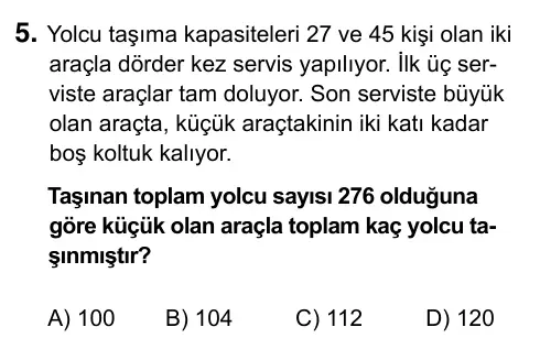6. Sınıf Matematik 2017 İOKBS Bursluluk Sınavı 5. Soru görseli