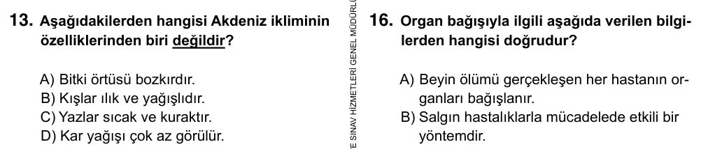 6. Sınıf Sosyal Bilgiler 2017 İOKBS Bursluluk Sınavı 13. Soru görseli