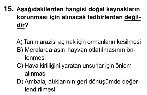 6. Sınıf Sosyal Bilgiler 2017 İOKBS Bursluluk Sınavı 15. Soru görseli