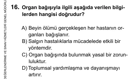 6. Sınıf Sosyal Bilgiler 2017 İOKBS Bursluluk Sınavı 16. Soru görseli