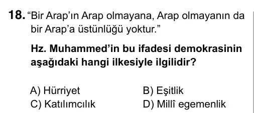 6. Sınıf Sosyal Bilgiler 2017 İOKBS Bursluluk Sınavı 18. Soru görseli