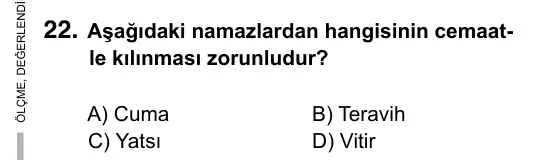 6. Sınıf Sosyal Bilgiler 2017 İOKBS Bursluluk Sınavı 22. Soru görseli