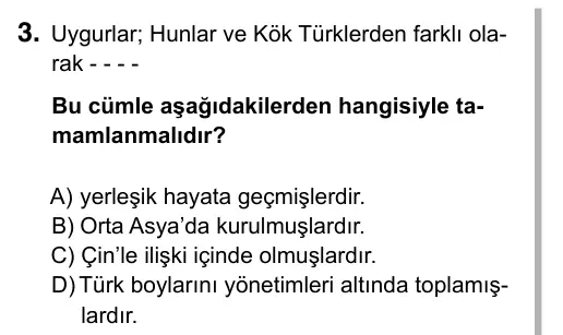 6. Sınıf Sosyal Bilgiler 2017 İOKBS Bursluluk Sınavı 3. Soru görseli