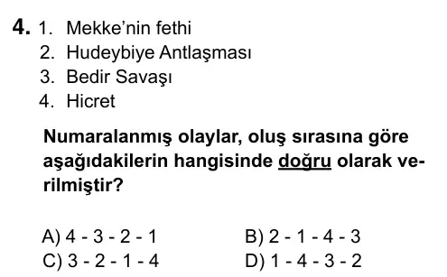 6. Sınıf Sosyal Bilgiler 2017 İOKBS Bursluluk Sınavı 4. Soru görseli