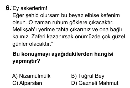 6. Sınıf Sosyal Bilgiler 2017 İOKBS Bursluluk Sınavı 6. Soru görseli