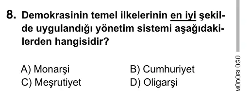 6. Sınıf Sosyal Bilgiler 2017 İOKBS Bursluluk Sınavı 8. Soru görseli