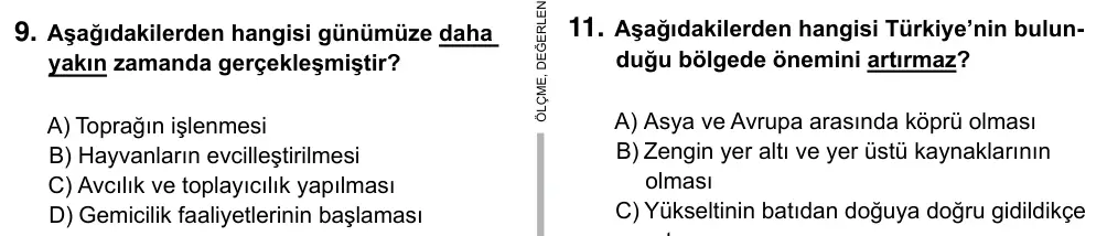 6. Sınıf Sosyal Bilgiler 2017 İOKBS Bursluluk Sınavı 9. Soru görseli