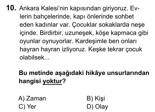6. Sınıf Türkçe 2017 İOKBS Bursluluk Sınavı 10. Soru görseli