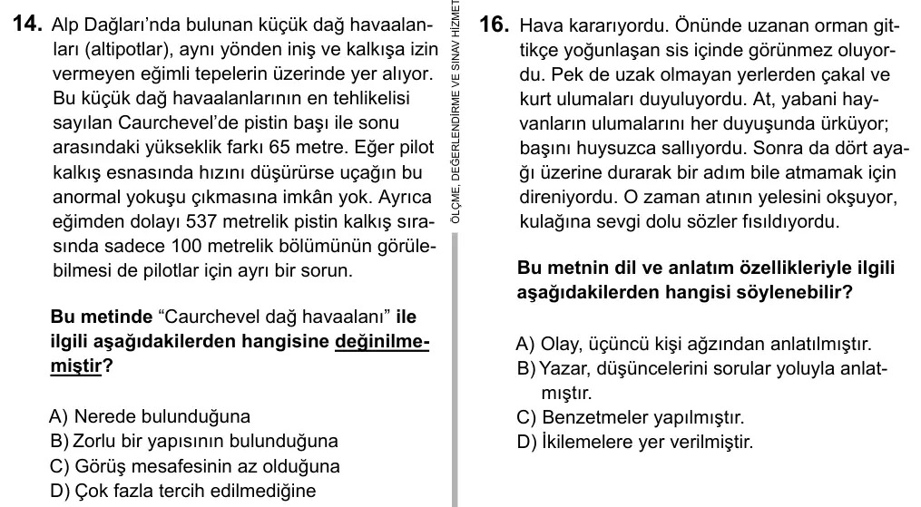 6. Sınıf Türkçe 2017 İOKBS Bursluluk Sınavı 14. Soru görseli