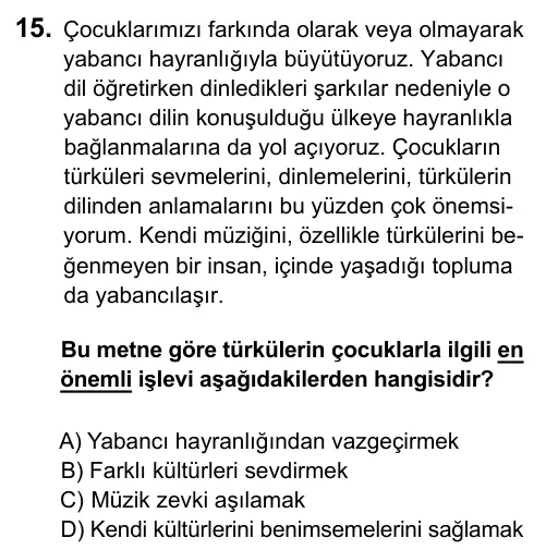 6. Sınıf Türkçe 2017 İOKBS Bursluluk Sınavı 15. Soru görseli