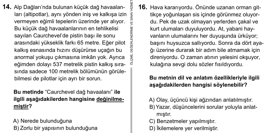 6. Sınıf Türkçe 2017 İOKBS Bursluluk Sınavı 16. Soru görseli