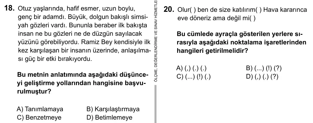 6. Sınıf Türkçe 2017 İOKBS Bursluluk Sınavı 18. Soru görseli