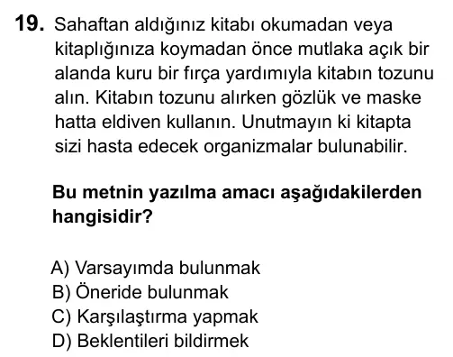 6. Sınıf Türkçe 2017 İOKBS Bursluluk Sınavı 19. Soru görseli