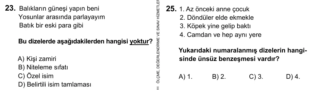 6. Sınıf Türkçe 2017 İOKBS Bursluluk Sınavı 23. Soru görseli
