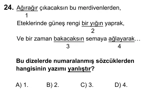 6. Sınıf Türkçe 2017 İOKBS Bursluluk Sınavı 24. Soru görseli