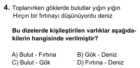 6. Sınıf Türkçe 2017 İOKBS Bursluluk Sınavı 4. Soru görseli