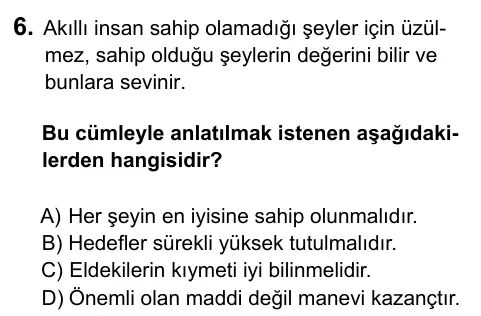 6. Sınıf Türkçe 2017 İOKBS Bursluluk Sınavı 6. Soru görseli
