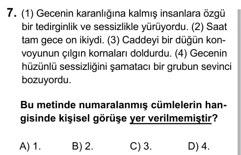 6. Sınıf Türkçe 2017 İOKBS Bursluluk Sınavı 7. Soru görseli