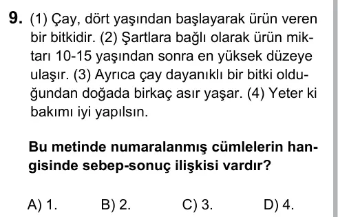 6. Sınıf Türkçe 2017 İOKBS Bursluluk Sınavı 9. Soru görseli