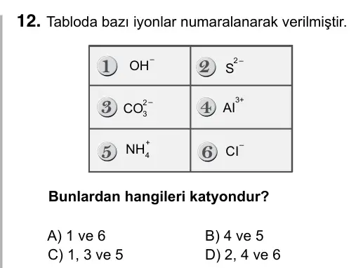 7. Sınıf Fen Bilimleri 2017 İOKBS Bursluluk Sınavı 12. Soru görseli