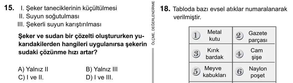 7. Sınıf Fen Bilimleri 2017 İOKBS Bursluluk Sınavı 15. Soru görseli