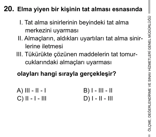 7. Sınıf Fen Bilimleri 2017 İOKBS Bursluluk Sınavı 20. Soru görseli