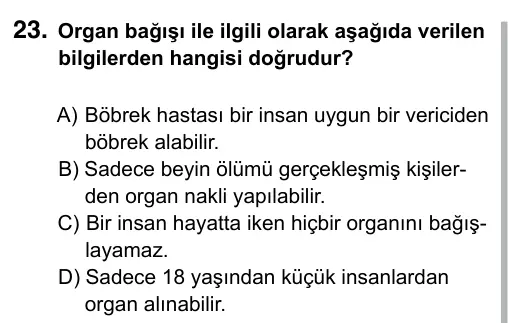 7. Sınıf Fen Bilimleri 2017 İOKBS Bursluluk Sınavı 23. Soru görseli